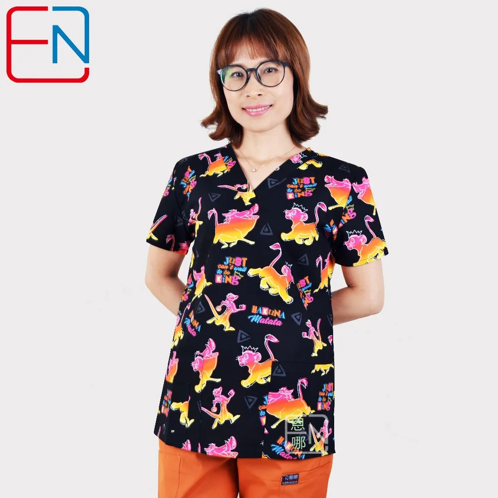 

181008 NEW Hennar women scrub top with V neck 100% cotton XXS-XXXL