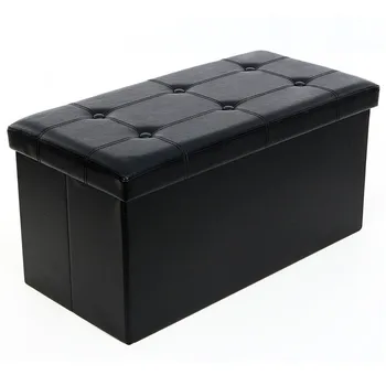 

US Faux Leather Stool button Tufted Rectangle Storage Footstool Living Room Chair Dropshipping