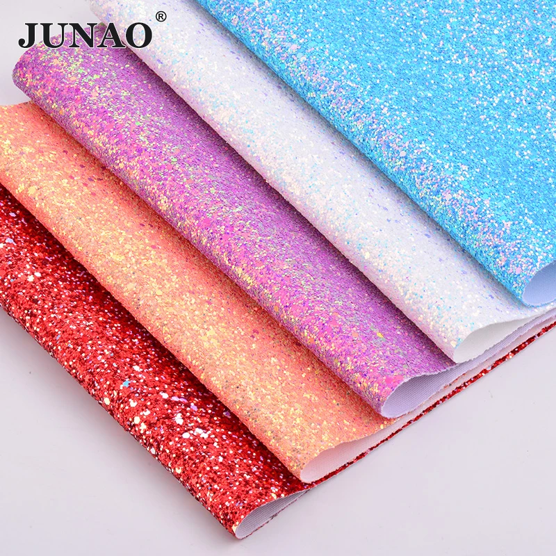 

JUNAO 20*34cm Chunky Glitter Faux Leather PU Leather leatherette Artificial Sequins Fabric Synthetic Leather Sheets DIY Crafts