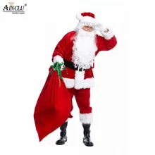 Ainclu костюм Санта-Клауса для взрослых, плюшевая одежда для папы, рождественский костюм для костюмированной вечеринки, мужские пальто, штаны, пояс с бородой, шапка, Рождественский комплект
