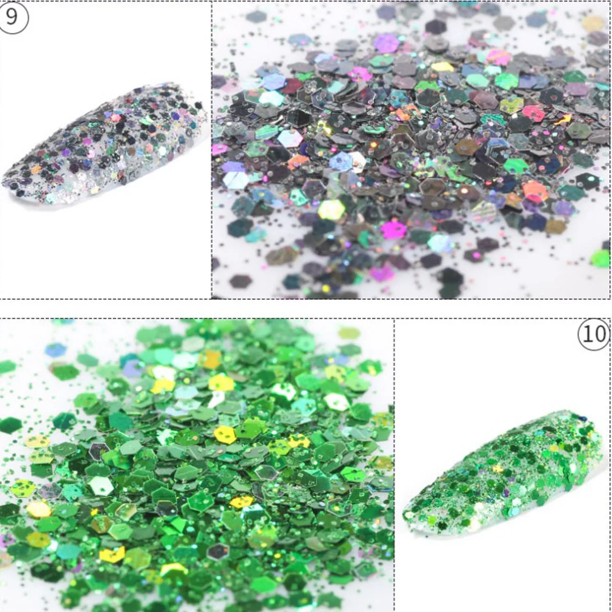 Цветные шестиугольные блестки смешанного размера для ногтей художественный блестящий порошок УФ пыль Блестящий акриловый лак