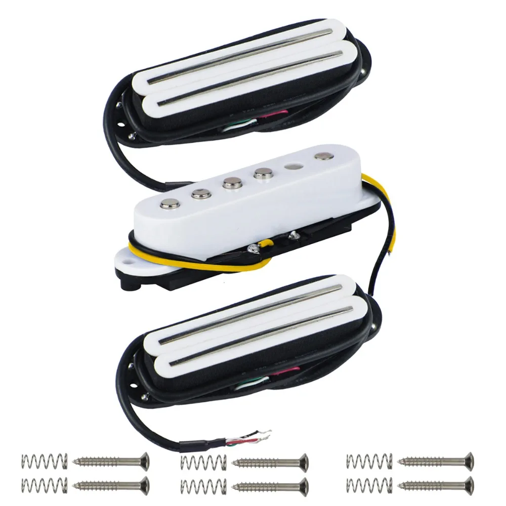 

FLEOR 3pcs Neck/Middle/Bridge Pickup HSH Set Ceramic Magnet Dual Rail Humbucker Pickups & Single Coil Pickup White Guitar Parts