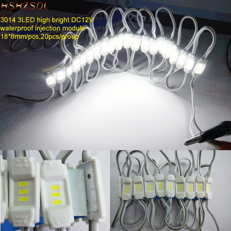 

Extra bright 20PCS/lot SMD 3014 3LED Module DC12V waterproof IP68 white square led module lighting for sign letter brand Ad