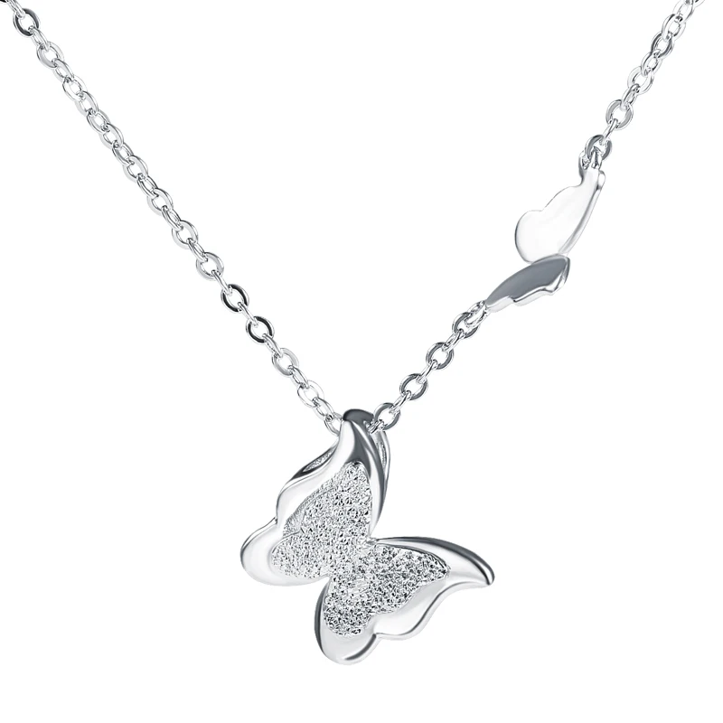 

2016 Butterfly pendants 925 sterling silver necklace for women lady long chain necklace fashion 925 silver jewelry