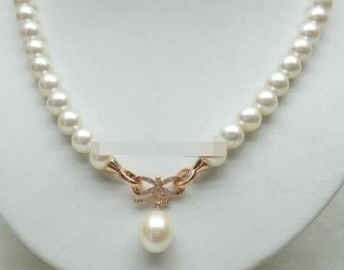 

huij 004907 White 8.5-9.5mm AAA+ Grade Round Akoya Pearl Necklace 18" Perfect Drop Pendant