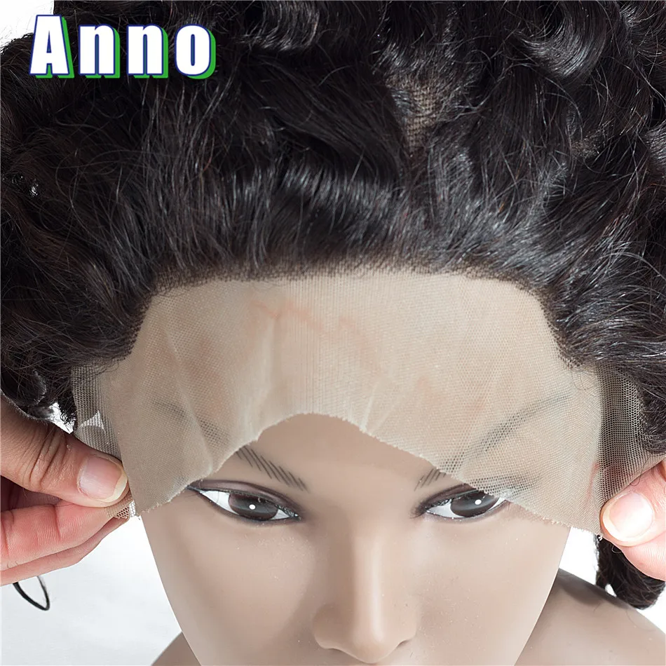Annowig Deep Wave Lace Frontal Peruvian Human Hair 13*4 Lace Closure Middle/Free/Three Part Non Remy Hair Natural Color No Smell