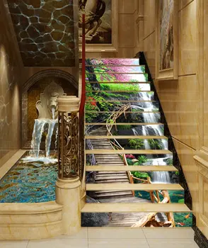 

Free shipping 3D waterfall platform Decoration Photo Mural Vinyl Decal Poster Waterproof for Living Room Home Decor 13Pcs/set