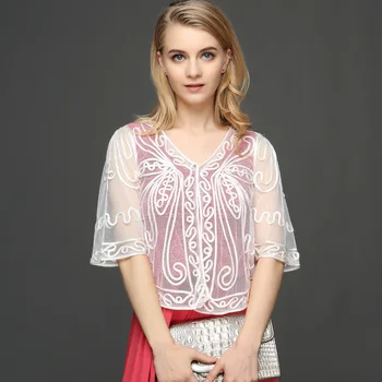

Large Size Women Cardigan Bolero Coat Half Flare Sleeve Butterfly Pattern Embroidery Ribbon Lace Mesh Shrug Crochet Blusas Top