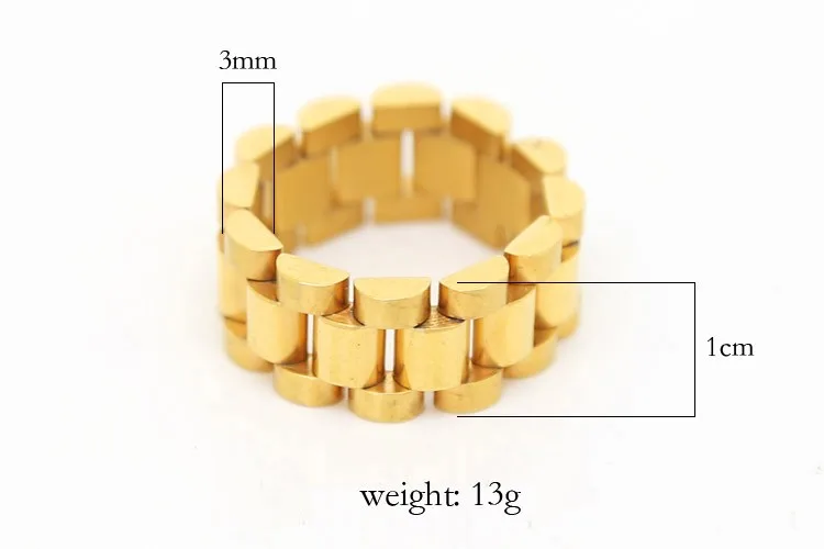 Высокое качество размер 8-12 хип-хоп группа кольцо Мужская нержавеющая сталь золотой цвет ремешок для часов стиль звено кольцо
