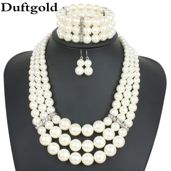 

Fashion Exaggeration Chunky Simulated Pearl Necklace Party Wedding Bracelet Earring Bridal And Statement Jewelry sets