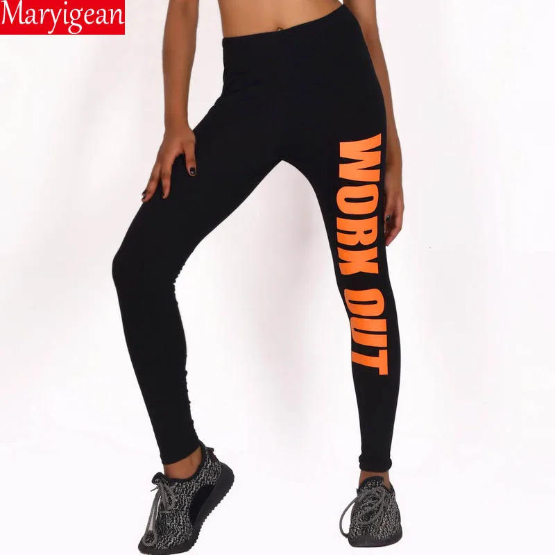 

Maryigean Female Letters Printes Pants Legging Workout Black Casual Sexy Fitness Legging Plus Size Women Trousers