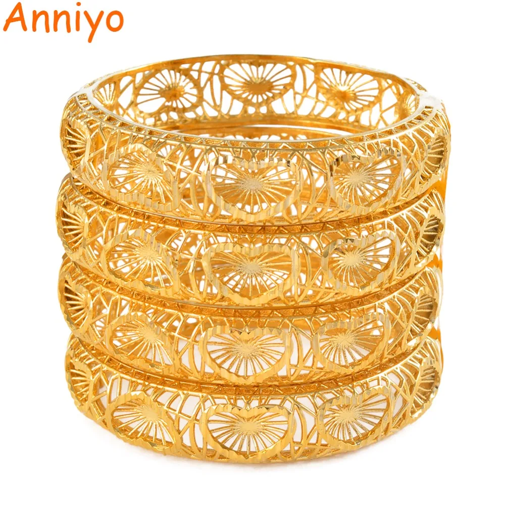 

Anniyo 4Pieces Dubai Heart Bangles Women Ethiopian Wedding Bracelets 24K Gold Color African Jewellery Arab Bridal Gifts #069602