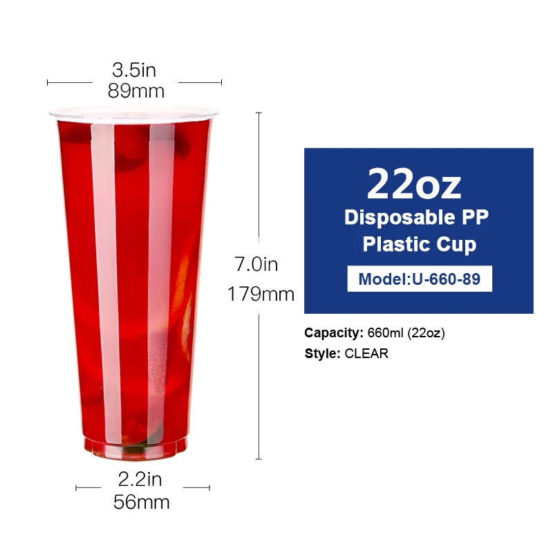 OTOR 1000 шт 17 унций 22 унции одноразовый полипропиленовый прозрачный пластиковый чашки с крышками для горячих и холодных напитков со льдом кофе пузырьков Boba смузи - Цвет: 660ml(22oz)