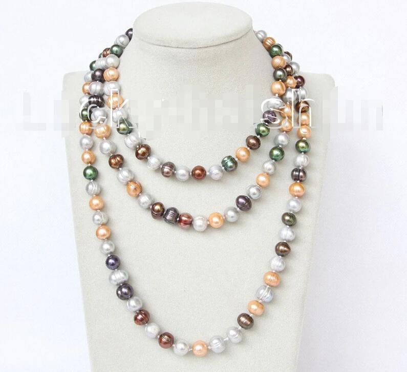 

Free shipping@@@@@ A> 50" 10mm baroque Multicolor FW pearls necklace gold plated clasp j10946 a