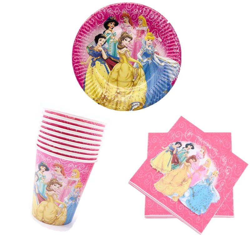 

60pcs/lot Princess paper plates cups napkins party set for 20 people use Princess birthday party decorations Princess napkins
