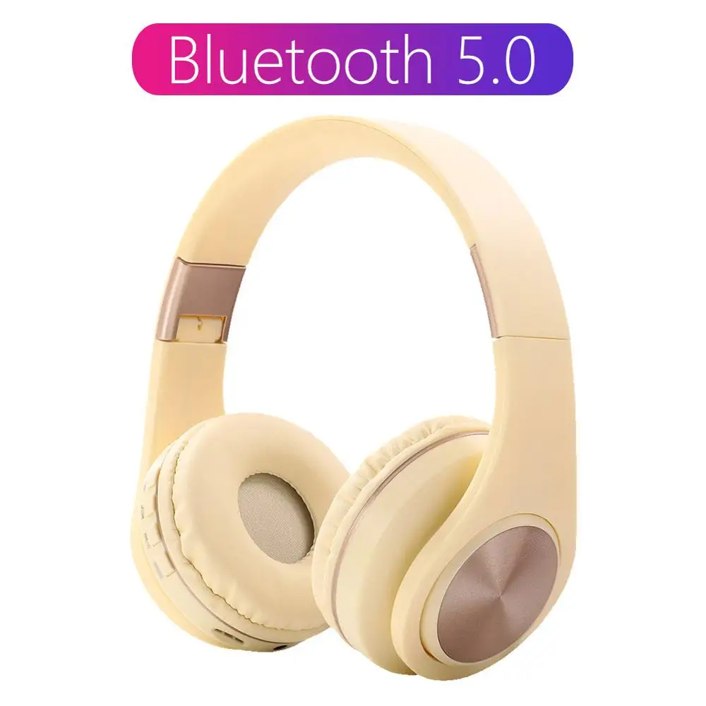 Tourya A1 Bluetooth 5.0 Wireless Headphone With HD MIC Headset Support Tf card Earphone Adjustable Foldable Headphone For phone - Цвет: Yellow