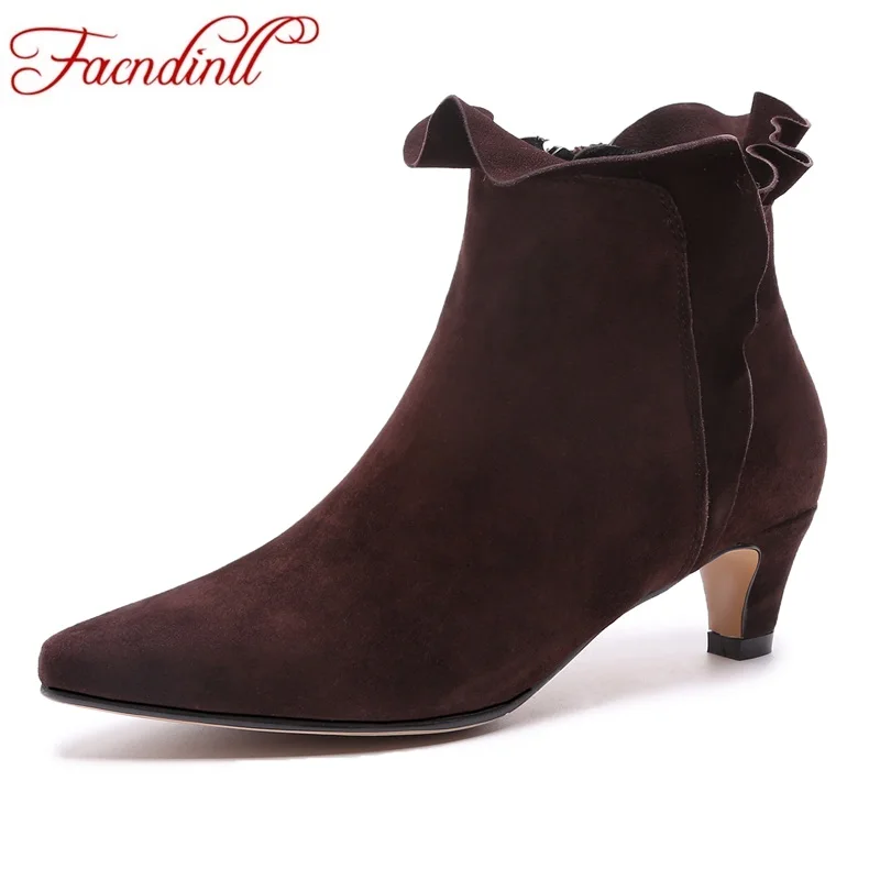 

FACNDINLL shoes autumn winter women ankle boots sexy high heels pointed toe shoes woman dress party black zipper riding boots