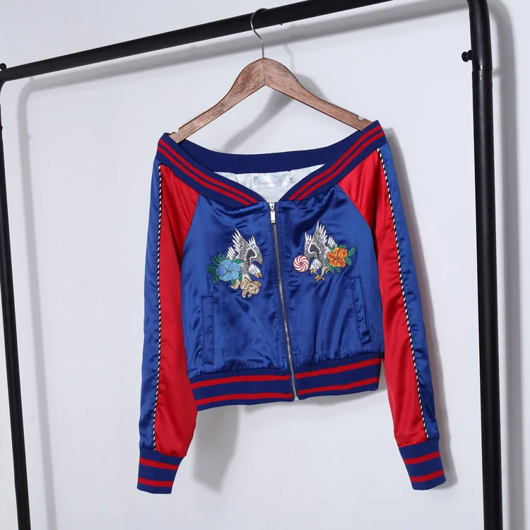 The Same Embroidery Flower Jinlong Baseball Suit Short Jacket Women 2019 Spring New Jacket Thin Women Coats and Jackets