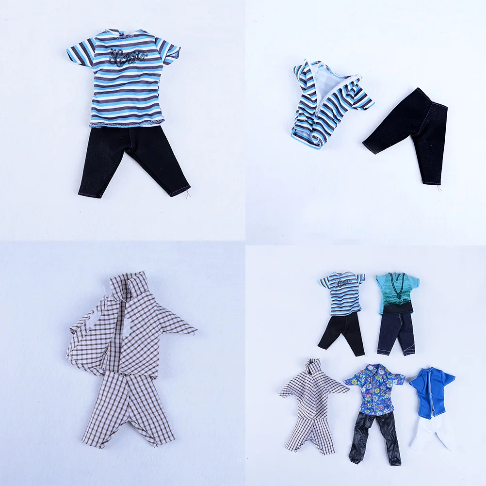 5 комплектов, милые костюмы, Одежда для кукол, клетчатая футболка+ штаны, модная одежда принца, наряды для Кена, игрушка лучший подарок