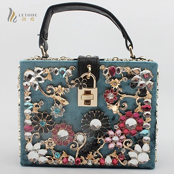 bags for women clutch bag diamonds flower shoulder bag evening bag bolsa feminina luxury handbags women bags designer totes - Цвет: Blue