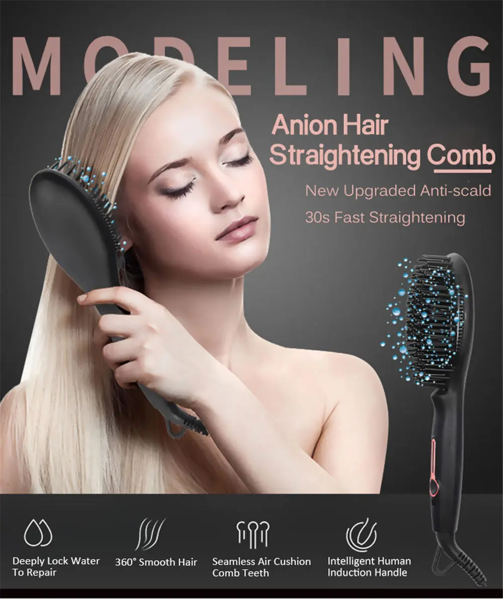 Профессиональные Паровая выпрямитель для волос кисть мини отрицательные ионы воздуха гребень для волос турмалин nano Керамика