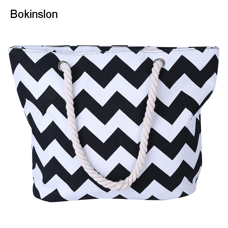 Bokinslon Hemp Rope Bags For Women Simple Cnvas Woman Crossbody Bag Wave Stripes Casual Ladies Bags Practical