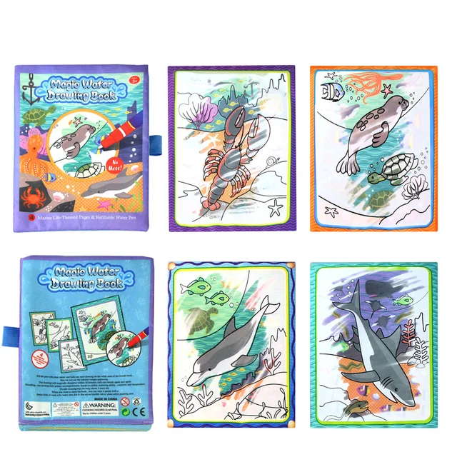4 Styles Cartoon Animal Water Drawing Cloth Book & 2 Magic Pens Painting Doodle Board Early Educational Toys Doodle Book for Kid 5