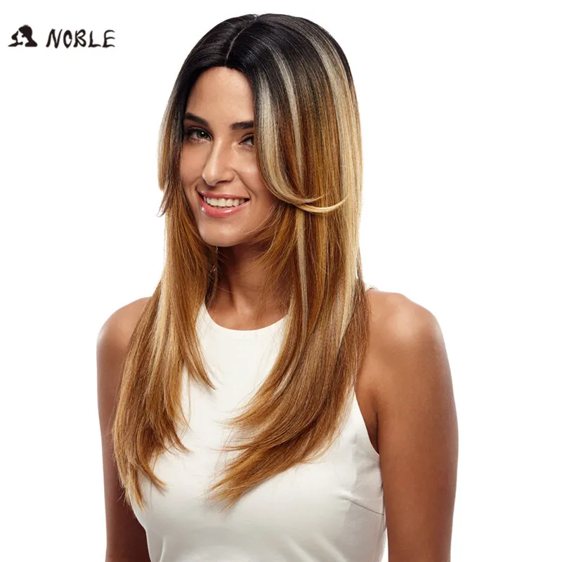  Noble Long Straight Synthetic Hair Lace Part Wig 24 Inch Wigs For Black Women 3 Colors 1B Red Mixed