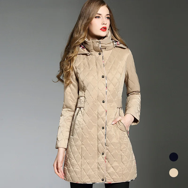 

#3316 Parkas Mujer 2018 Keep Warm Thick Khaki Navy Blue Hooded Long Winter Coat Women Slim Parka Feminina Invierno Fashion S-XXL