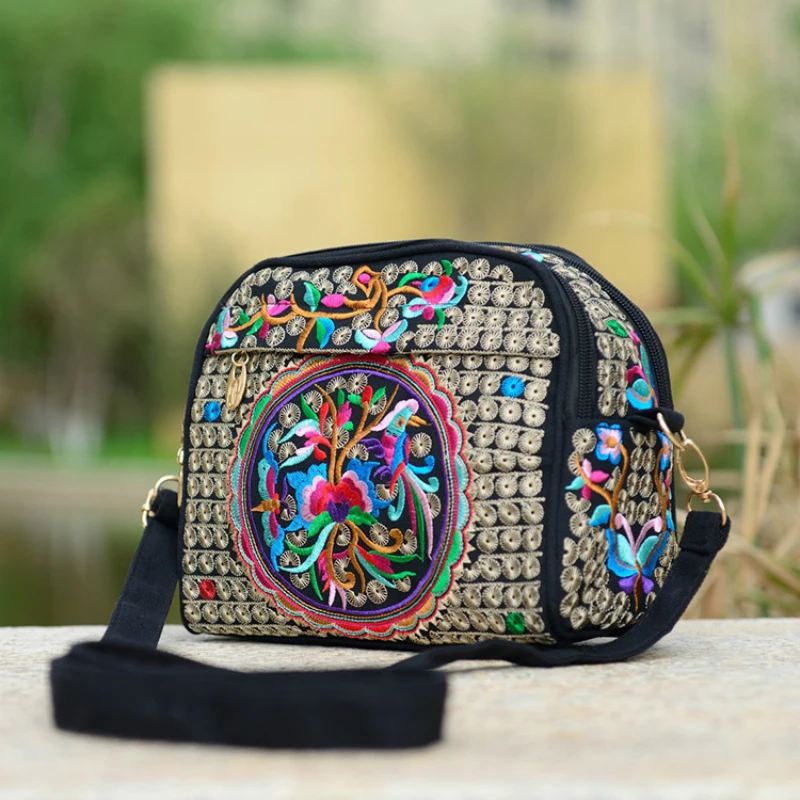 Embroidered Canvas Messenger Bag