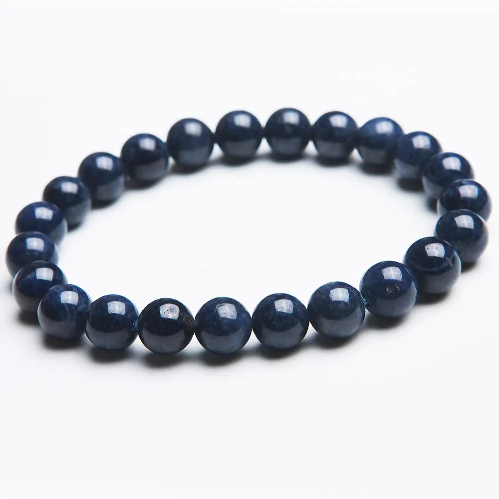 Genuine Natural Blue Sapphire Gemstone Round Beads Healing Bracelet 10mm AAA 