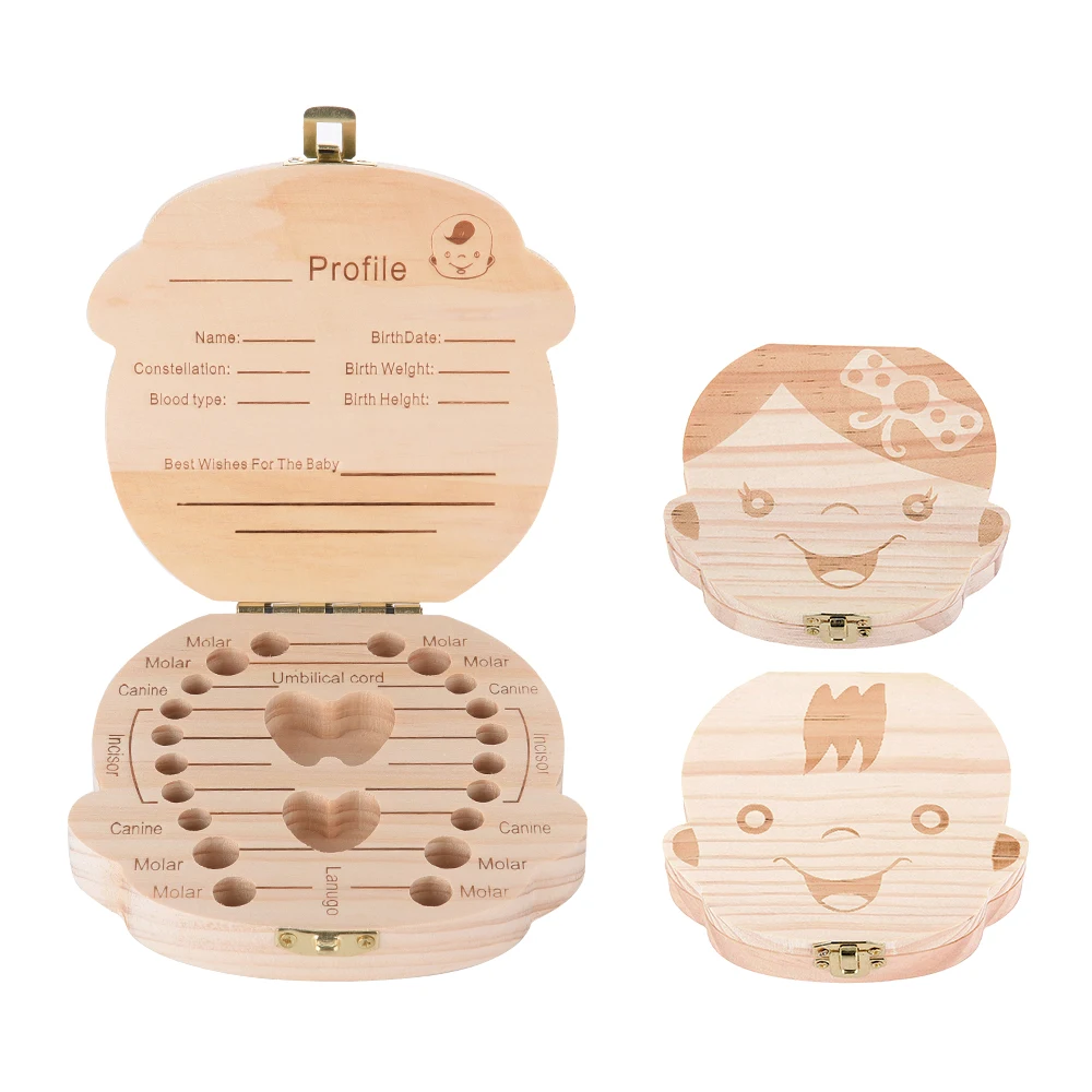 Wooden Kids Baby Milk Teeth Box Organizer Wood Baby Tooth Storage Box Child Tooth Save Holder Collection Box Gifts for Newborn