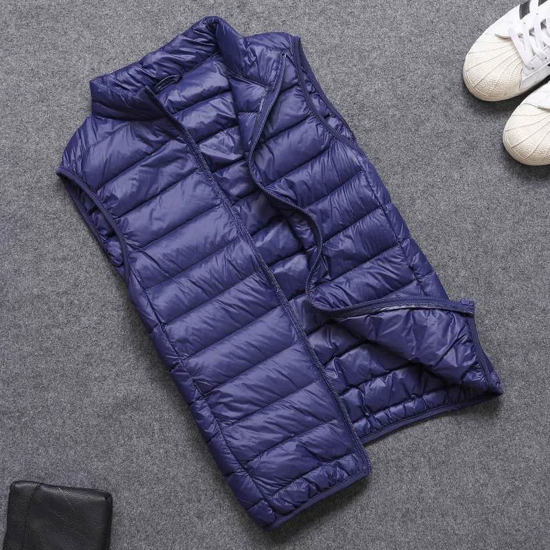 

New Autumn Winter White Duck Down Vest Men Sleeveless Jacket Ultra Light Down Waistcoat Outwear Male Slim Warm Vest Coat SF1507