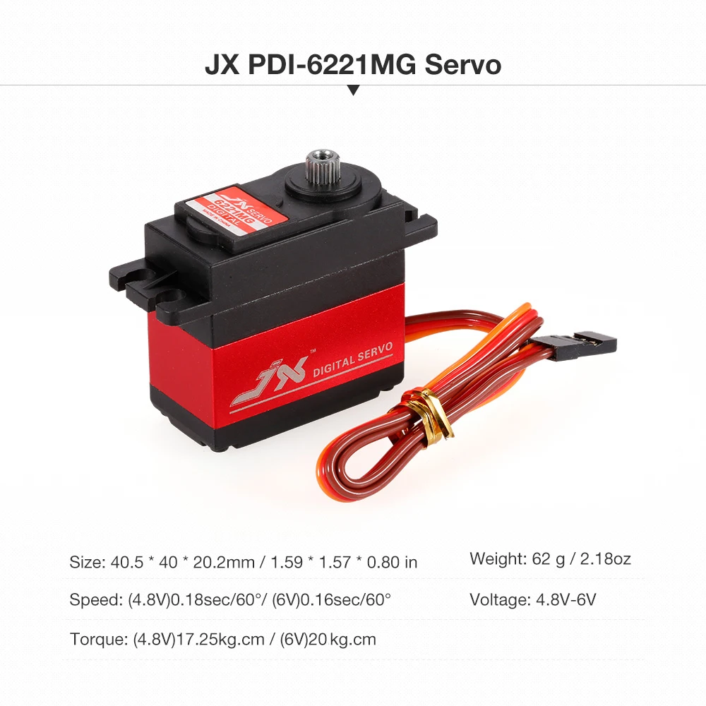 JX PDI-6221MG металлический зубчатый цифровой сервопривод 20 кг Крутящий момент