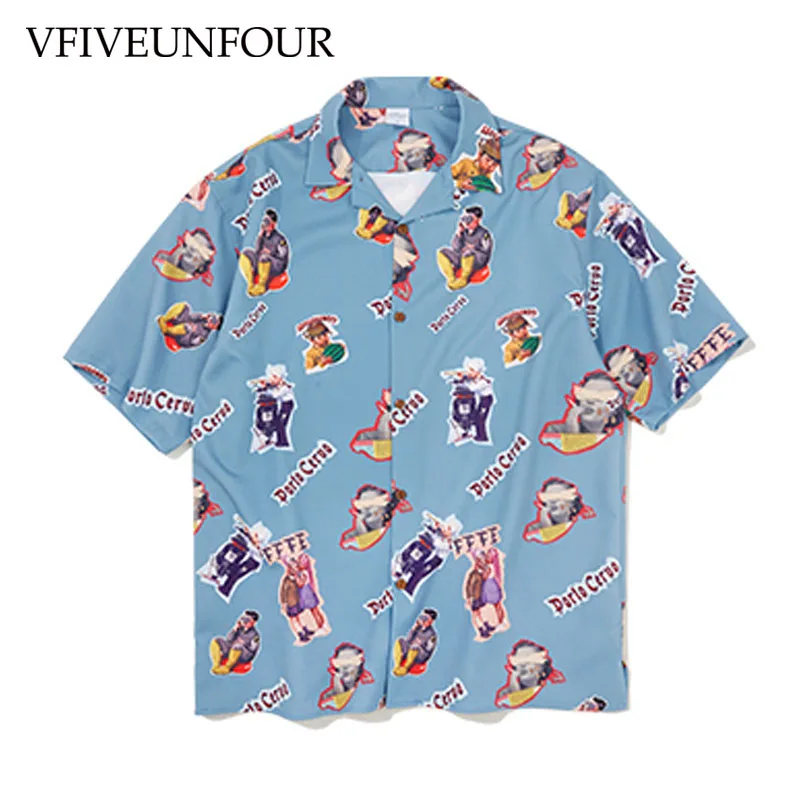 

VFIVEUNFOUR Loose Funny Graphic Print Shirt 2019 New Arrival Summer Hawaiian Beach Harajuku Casual Short Sleeve Shirts