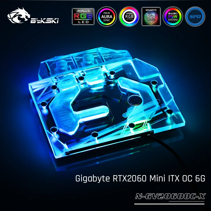 

Bykski N-GV2060OC-X, Full Cover Graphics Card Water Cooling Block For Gigabyte RTX2060 Mini ITX OC 6G