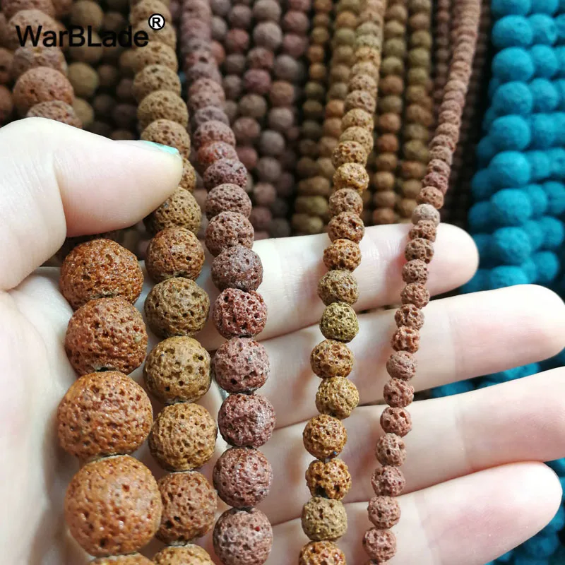 

Natural Black Volcanic Beads Khaki Rock Lava Round Loose Stone Beads 4 6 8 10 12 14mm For DIY Necklace Bracelet Jewelry Making