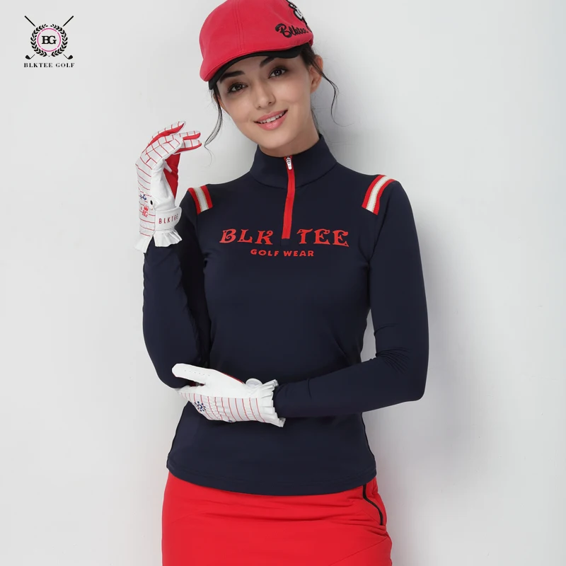 

Sports Shirts for Women Turtleneck Long Sleeve Ladies T-shirts Zipper-Up High-Elastic Tops Golf Clothing 18051