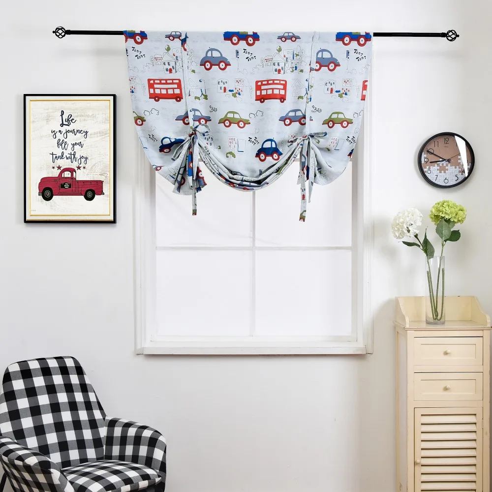 3 SINOGEM Thermal Insulated Blackout Curtain - CARS design Tie Up Shade for Small Window, Window Valance Balloon Blind For Child Room