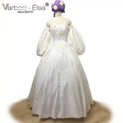 Varboo_elsa Vestido де Novia 2017 lattern рукавом бальное платье свадебное платье атлас индивидуальный заказ Robe De Mariage платье Кружево Свадебные