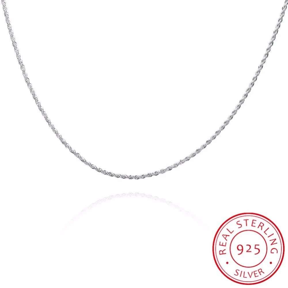 

LEKANI 2mm Rope chain For pendant necklace women and men 925 sterling silver fine jewelry 40-60CM Twisted Chain necklace