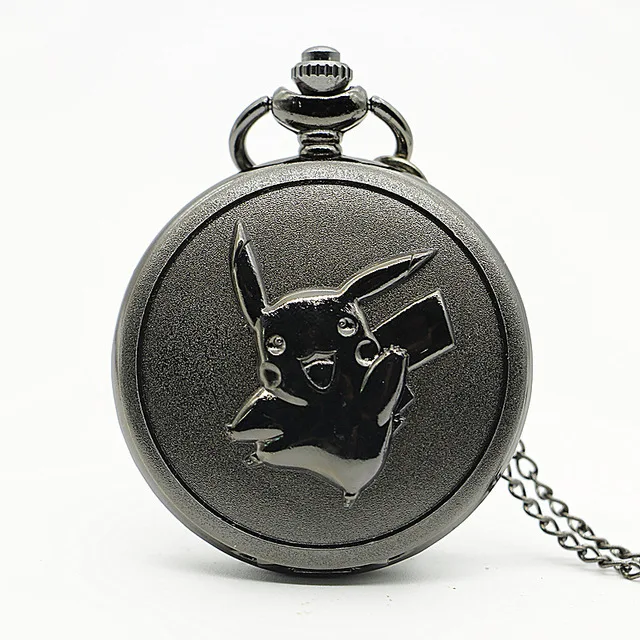 

Fashion Pikachu Black Quartz Pocket Watches Mens Womens Analog Watch Gift Kids Toy Ball Pokemon for Men Women XH3031