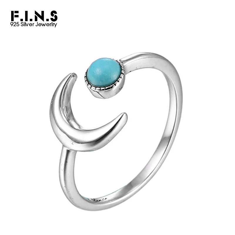 

F.I.N.S Boho Style 925 Silver Moon Cuff Rings Blue Stone Wedding Magical Charming Rings 2018 Anillos Mujer Best Gifts