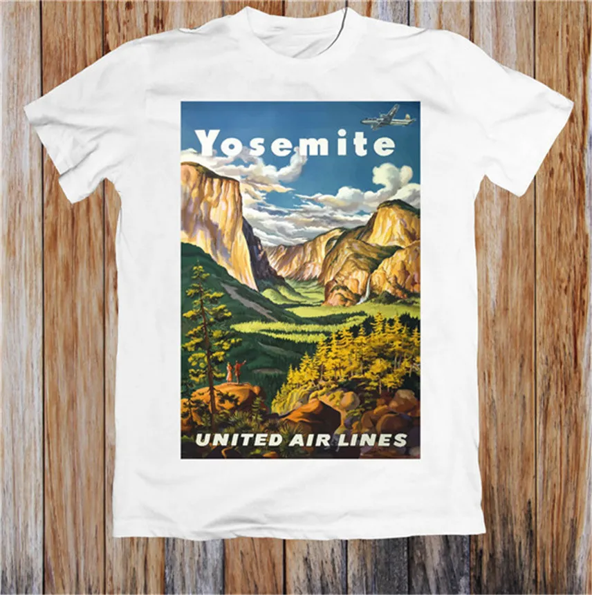 

VINTAGE TRAVEL POSTER YOSEMITE NATIONAL PARK AMERICA UNISEX T-SHIRT Funny 100% Cotton T Shirt Birthday Gift
