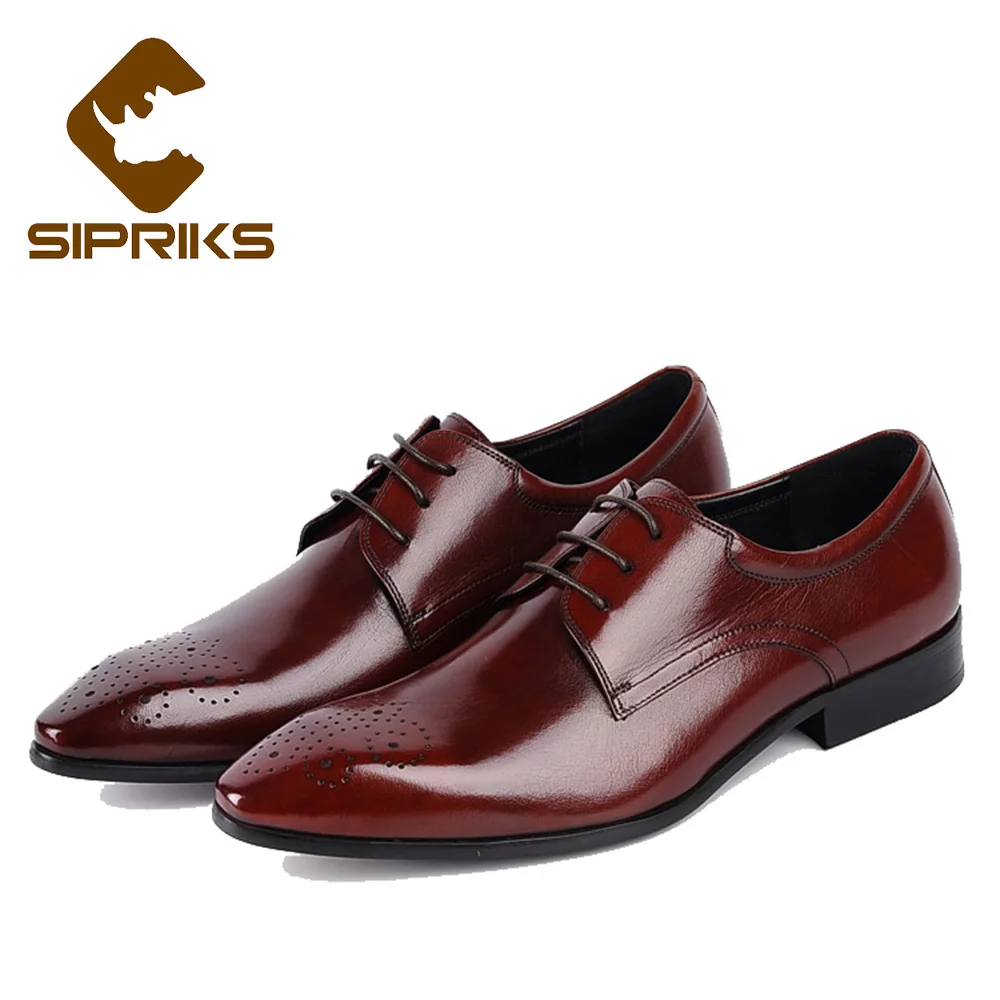 Escritório Derby Sipriks Moderno Nova Apontou De Toe Preto Vestido vermelho Vinho Homens Sapatos Importado Luxo Flats Italiano Para Chefe Vermelho Couro zz1nqrfZw