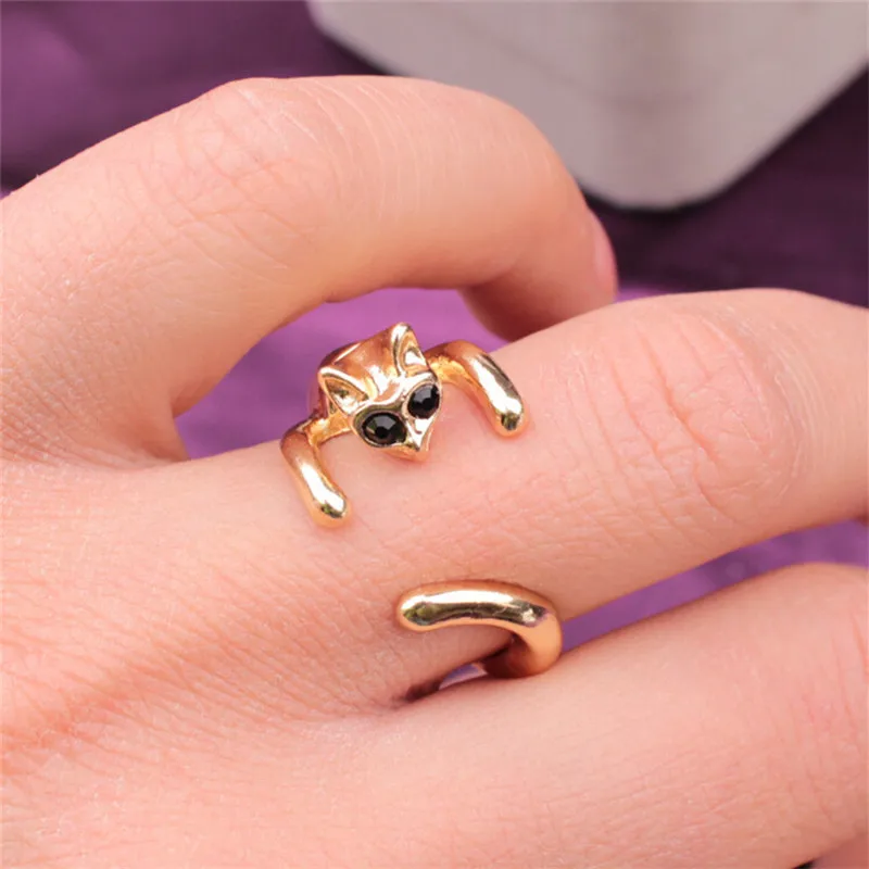 

RONGQING New Arrival Adjustable Cat Rings Kitty Crystal Animal Rings for Women Vintage Anillos Mujer