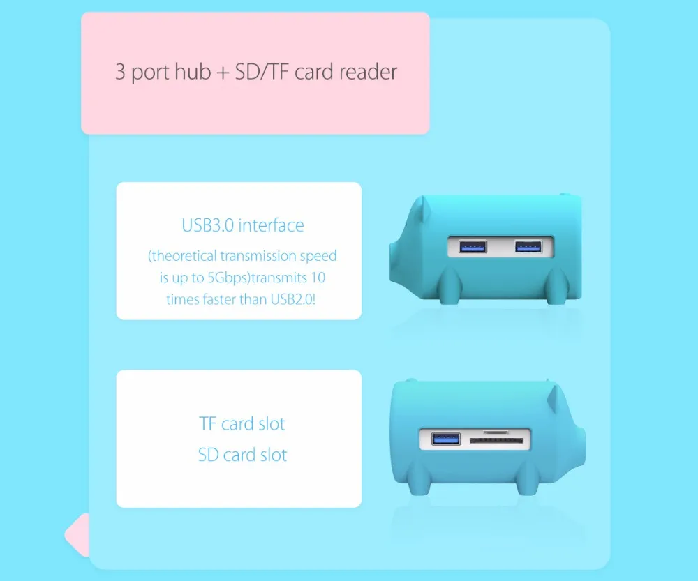 ORICO Cute Pig USB 3,0 концентратор многопортовый usb-адаптер 3 USB порта с TF SD кард-ридер адаптер для ноутбуков MacBook компьютерные аксессуары