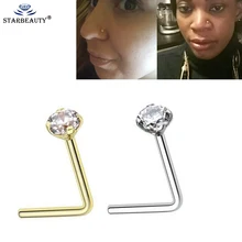 1 шт. хирургическая сталь с украшение с цирконием серьги в нос, гвоздики кольцо с крапановой закрепкой камня 20 г 316L хирургическая сталь кристалл пирсинг носа ювелирные изделия для тела