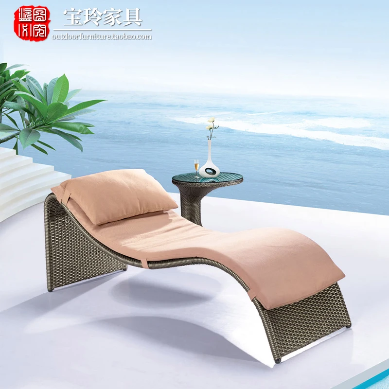 

Baoling wicker chair outdoor leisure furniture lying bed beach siesta sofa rattan coffee table loungers Balcony