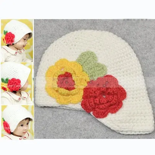 Baby Crochet Hat Kids Flower Hand Knitted Beanie Autumn Spring Crocheted cap Toddler Cap Free shipping | Детская одежда и обувь